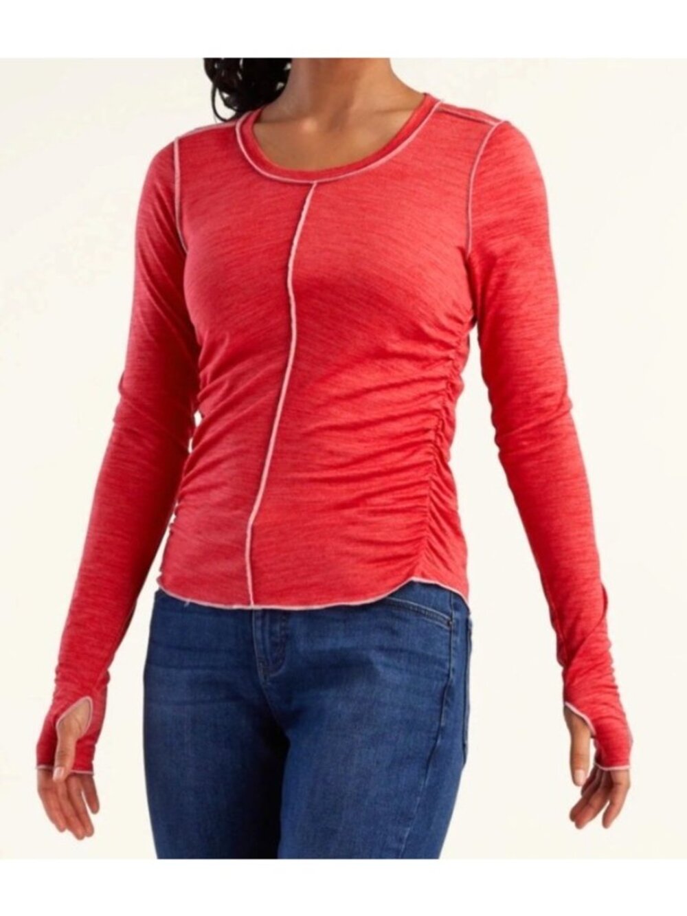 Free People Women's Sz XS Movement Right On Run Long Sleeve Layer Ruched Top
